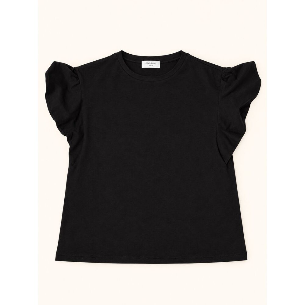 OPAQUE.CLIP Black Cotton Flutter Ruffle Sleeve T Shirt M 38